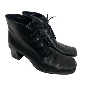 Vintage Pesaro Ankle Boots Womens 8.5 Black Square Toe Chunky Block Heel 90s Y2K